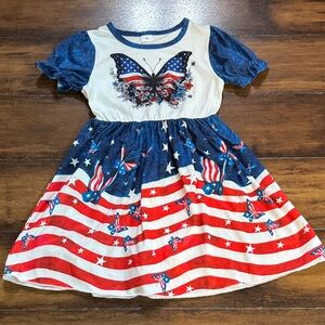 Patriotic Red White and Blue Butterfly Kids Dress
